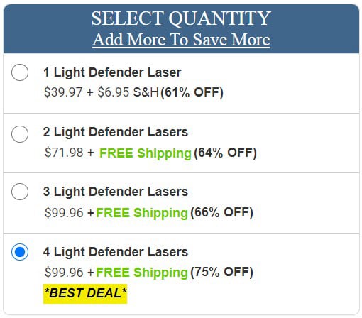 Light Defender Tactical Laser pricing